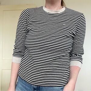 Ralph Lauren 100% cotton black and cream striped 3/4 sleeve shirt